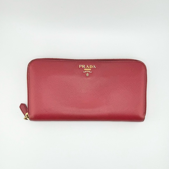 Prada Saffiano Leather Magenta Zip Around Long Wallet with Gold Hardware - Picture 1 of 12